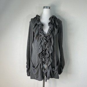 Chelsea & Theodore Ladies Sweater L Gray Cardigan Long Sleeve Ruffled NWT
